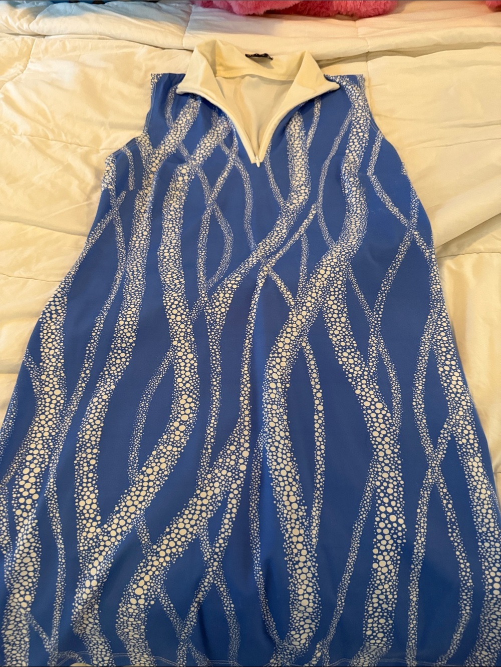 Melly M Blue and White Sleeveless Zip-Collar Dress